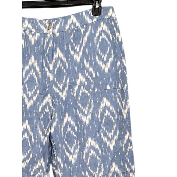 Chico's Sz 2 Large / 12 Blue 100% Linen Ikat Pants Coastal Beachy Lightweight - Picture 4 of 6